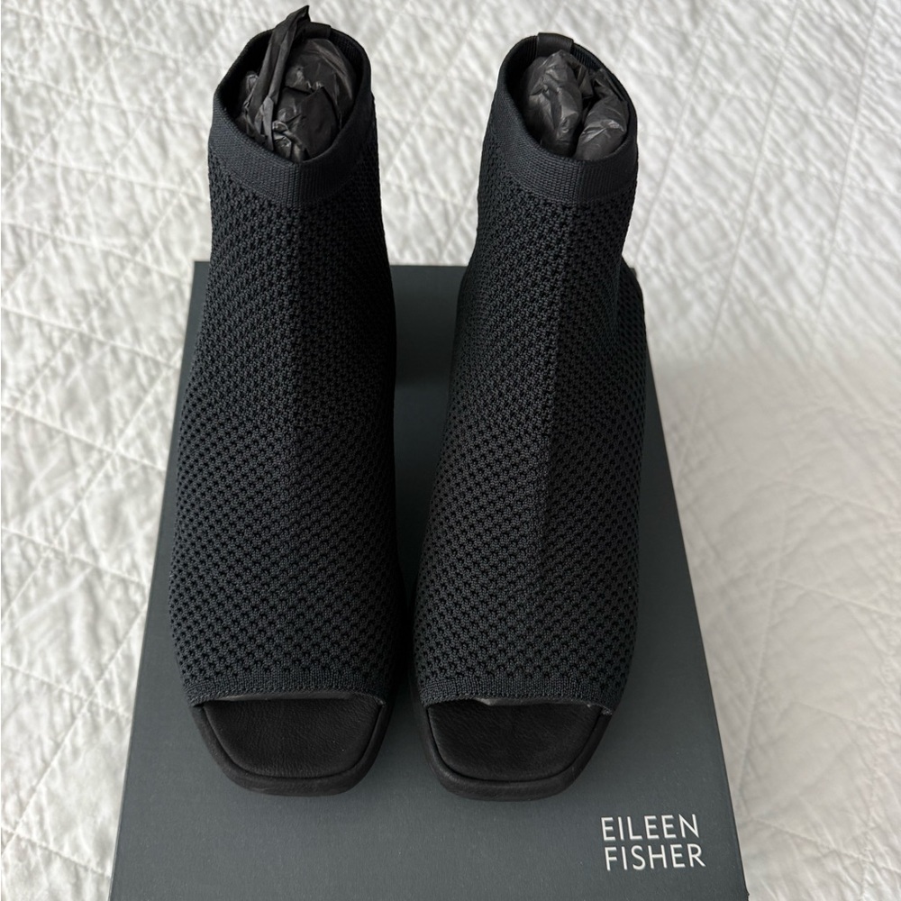 NWT Eileen Fisher Black Knit Heeled Boots - Picture 4 of 9
